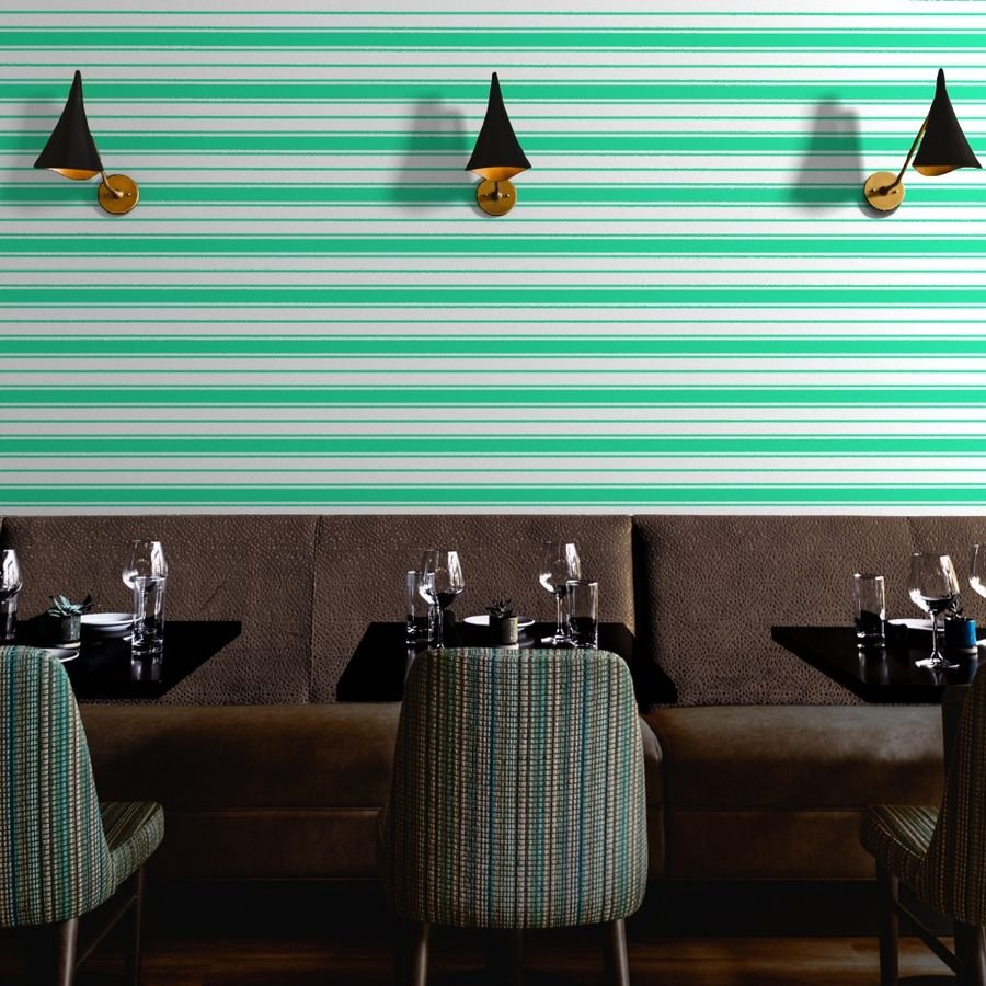 Sea Mint Green and White Horizontal French Stripe Wallpaper jumbo stripe wallpaper