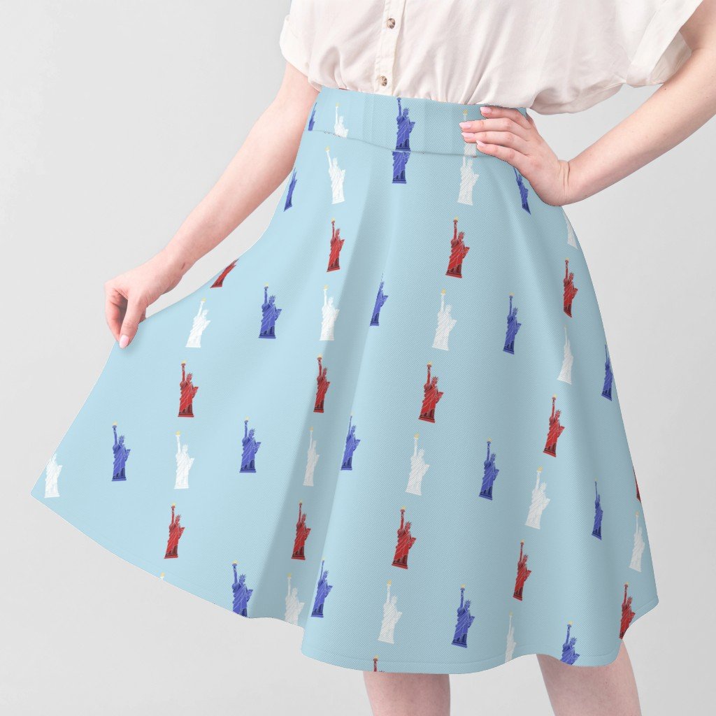 USA Hand drawn Motif of the Statue of Liberty in Red White and Blue on Fabric design fabric
