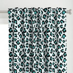 Jumbo Leopard Spots Animal Repeat Pattern Print in Turquoise Blue and Black Decor Collection Home Styling Collection animal print curtain design