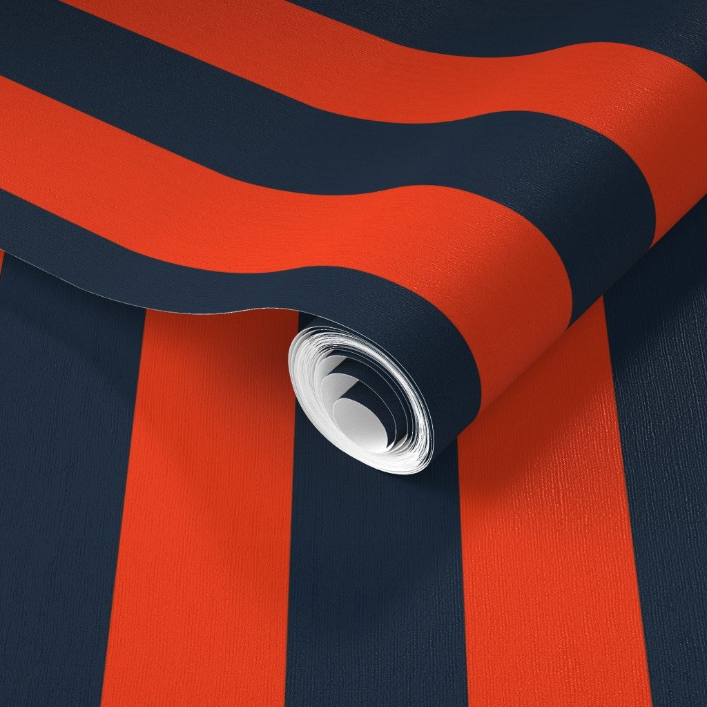 2 Inch Vertical Navy and Orange Cabana Stripes Wallpaper bright orange wallpaper