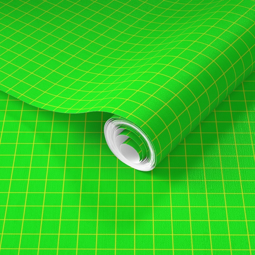 Yellow on Green on Lemon and Lime Grid 1/2 inch Wallpaper neon brights wallpaper