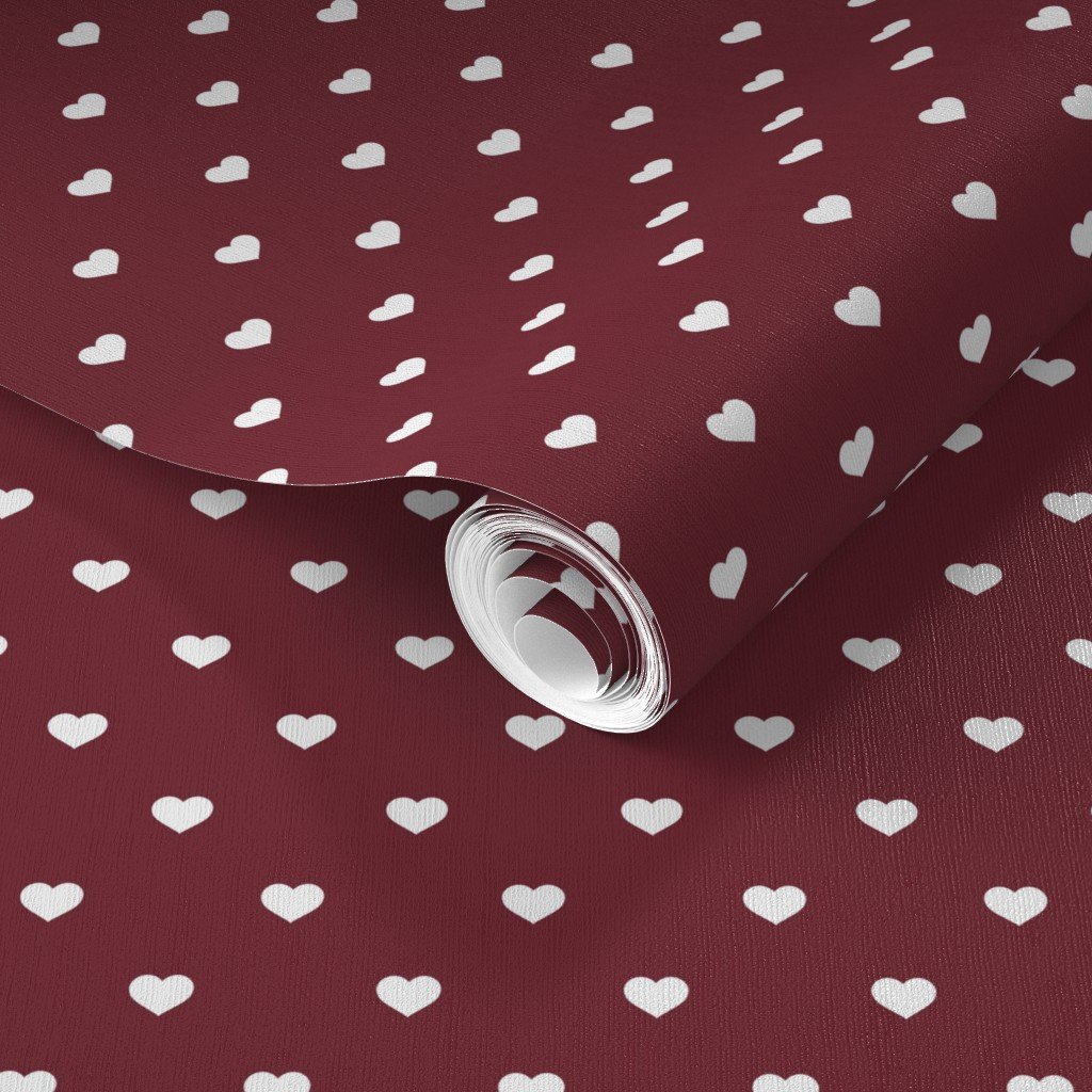 Mini White Valentines Polkadot Love Hearts on Wine Background Wallpaper white heart wallpaper