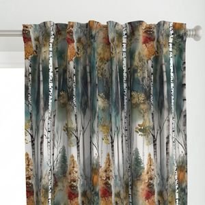 Endless Birch Tree Dreamscape Trees in Misty Forest Watercolor Home Decor Collection Home Styling Collection birch tree curtain design