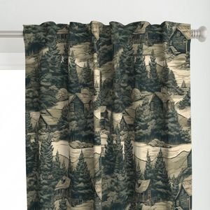 Montana Treescape Evergreens with Cabins Home Styling Collection Interior Collection montana forest curtain design