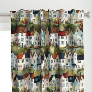 English Village Houses in Watercolor Home Styling Collection Home Decor Collection watercolor houses curtain design