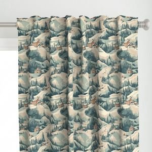 Small Vintage Ski Slope Cabins in Woods Blue Interior Collection Home Styling Collection ski slope curtain design