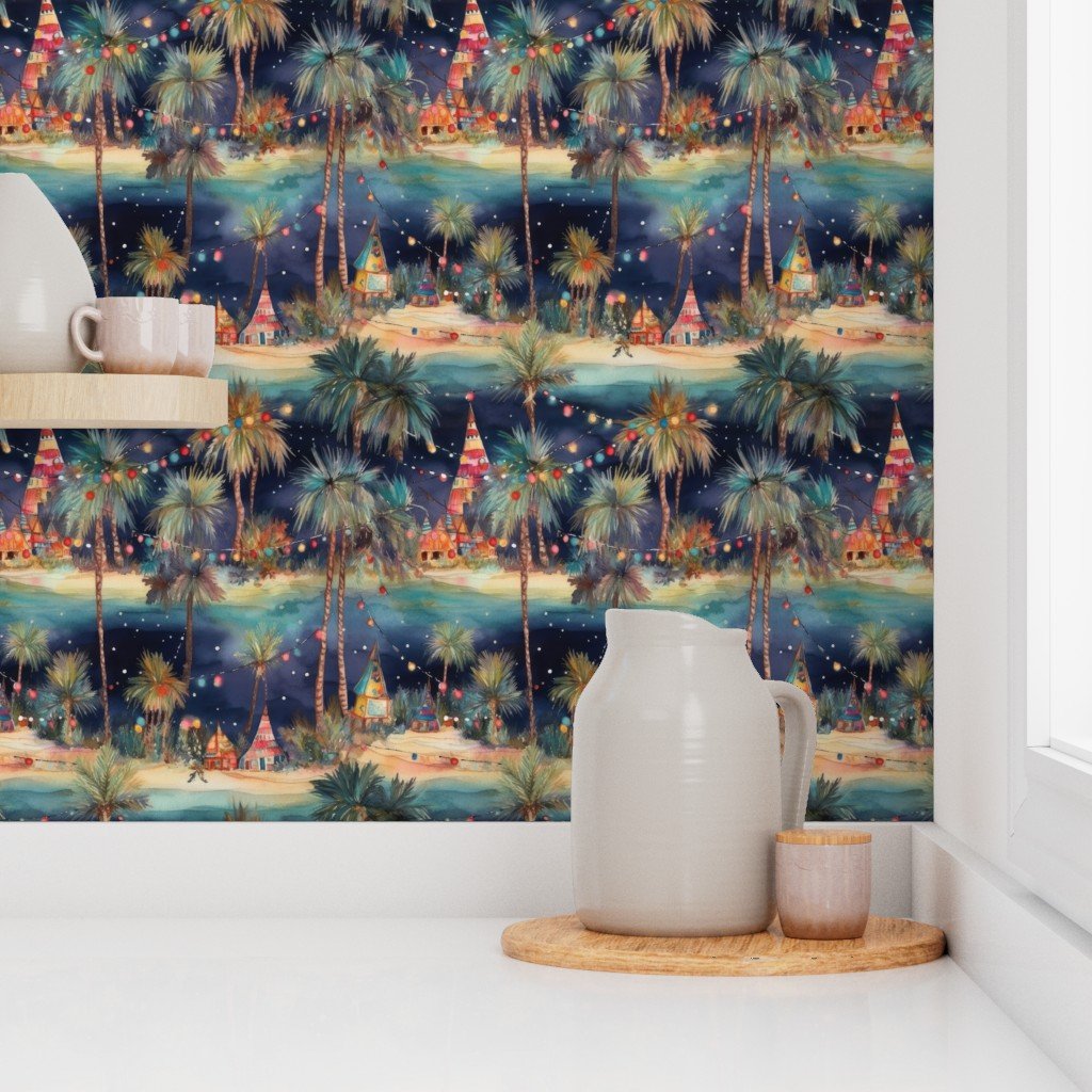 Florida Christmas Party Watercolor Wallpaper christmas town wallpaper