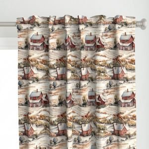 Winter Snowy Farm Landscape Watercolor Home Decor Collection Home Decor Collection farm houses curtain design
