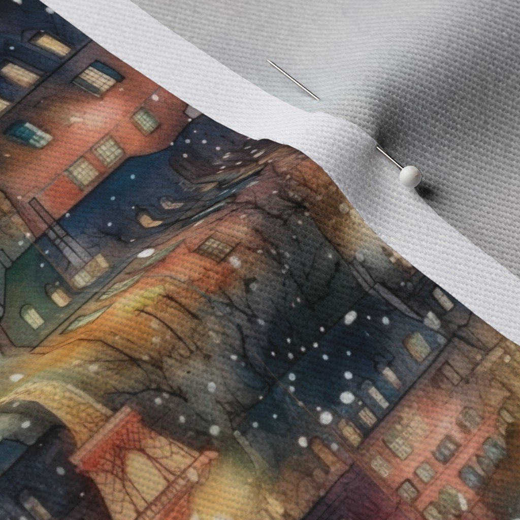 Small Paris City Christmas Street Scene Watercolor Fabric design fabric
