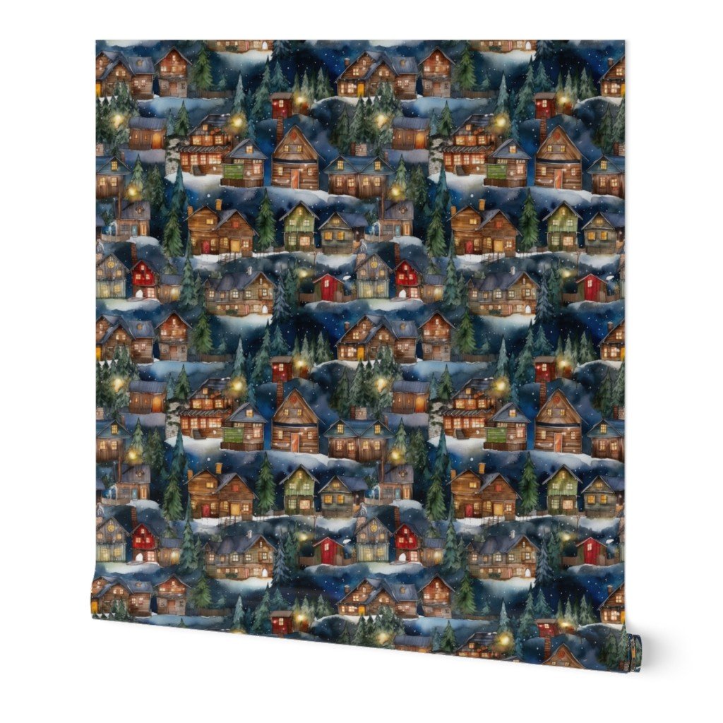 Small Christmas Christmas Rustic Winter Mountainside Cabins Wallpaper christmas scene wallpaper