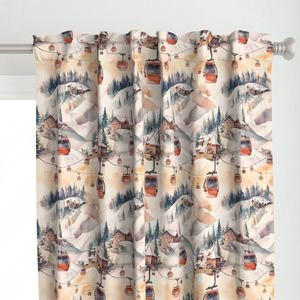 Vintage Ski Slope Cabins in Soft Pastels Design Collection Interior Collection ski print curtain design