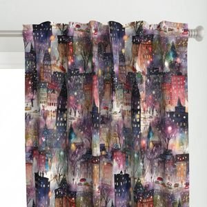 Large New York City Christmas Street Watercolor Home Styling Collection Home Styling Collection christmas lights curtain design