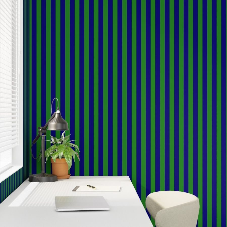 Bold Coastal Classic Navy Blue and Forest Green Cabana Tent Stripe Wallpaper navy blue wallpaper