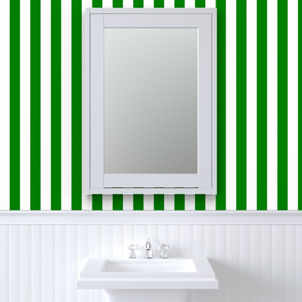 Classic Green and White 2 Inch Vertical Stripes Wallpaper 2 inch stripe wallpaper