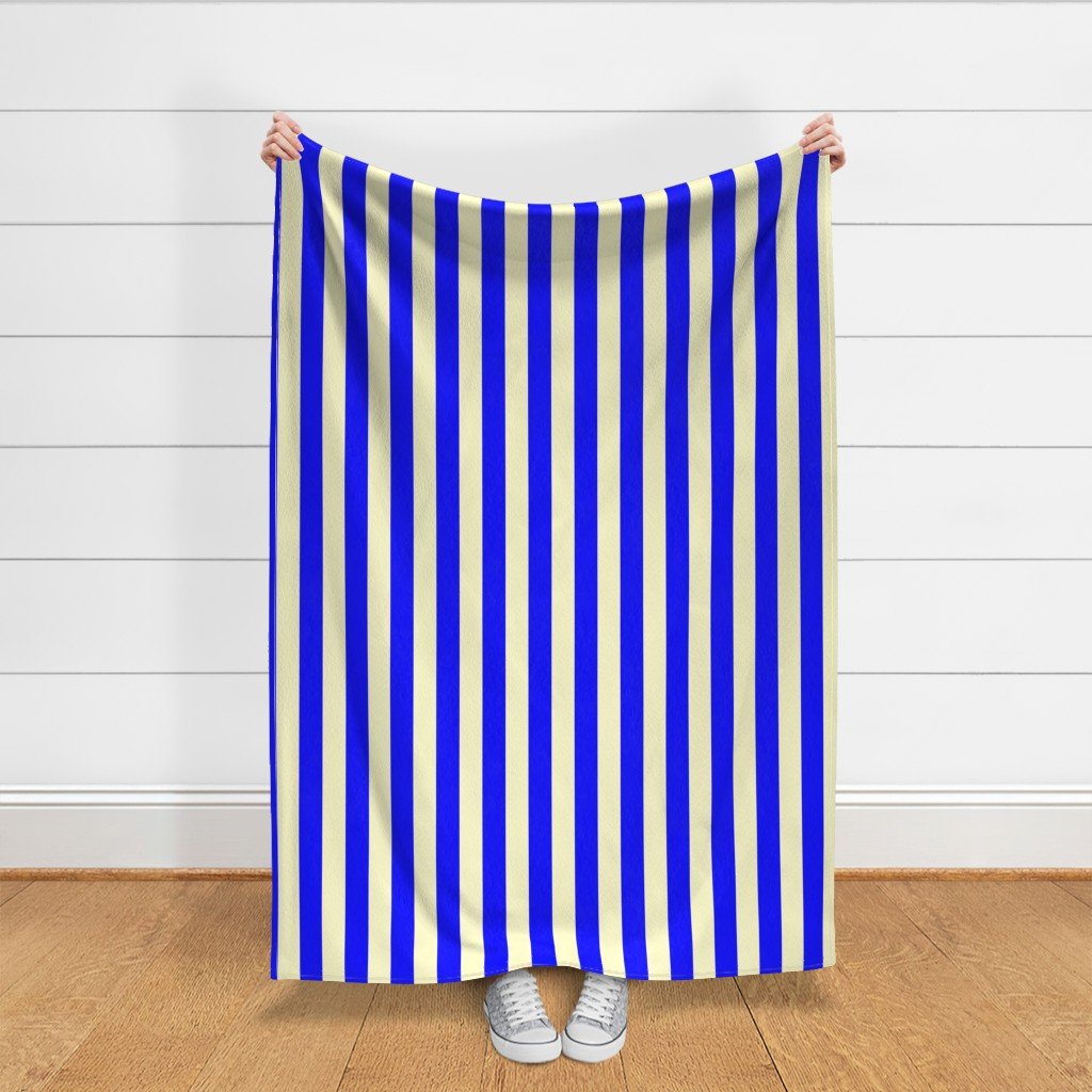 Classic Blue and Cream White 2 Inch Vertical Stripes Fabric design fabric