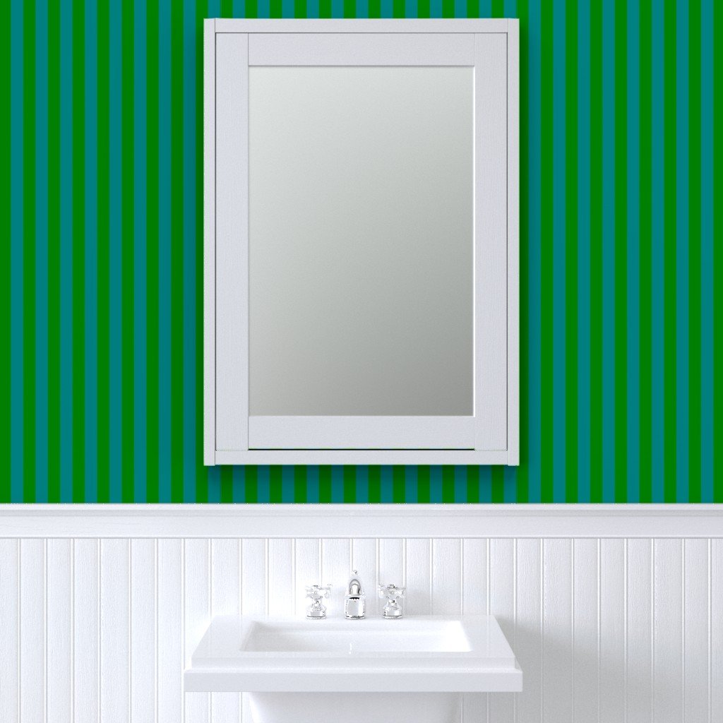 Classic Green and Teal 1 Inch Vertical Stripes Wallpaper cool tone wallpaper