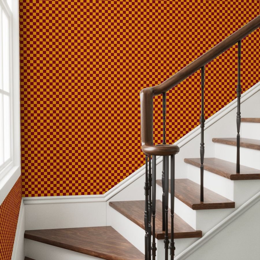 Classic Orange and Burgundy 1-inch Check Wallpaper 1 inch geometric wallpaper