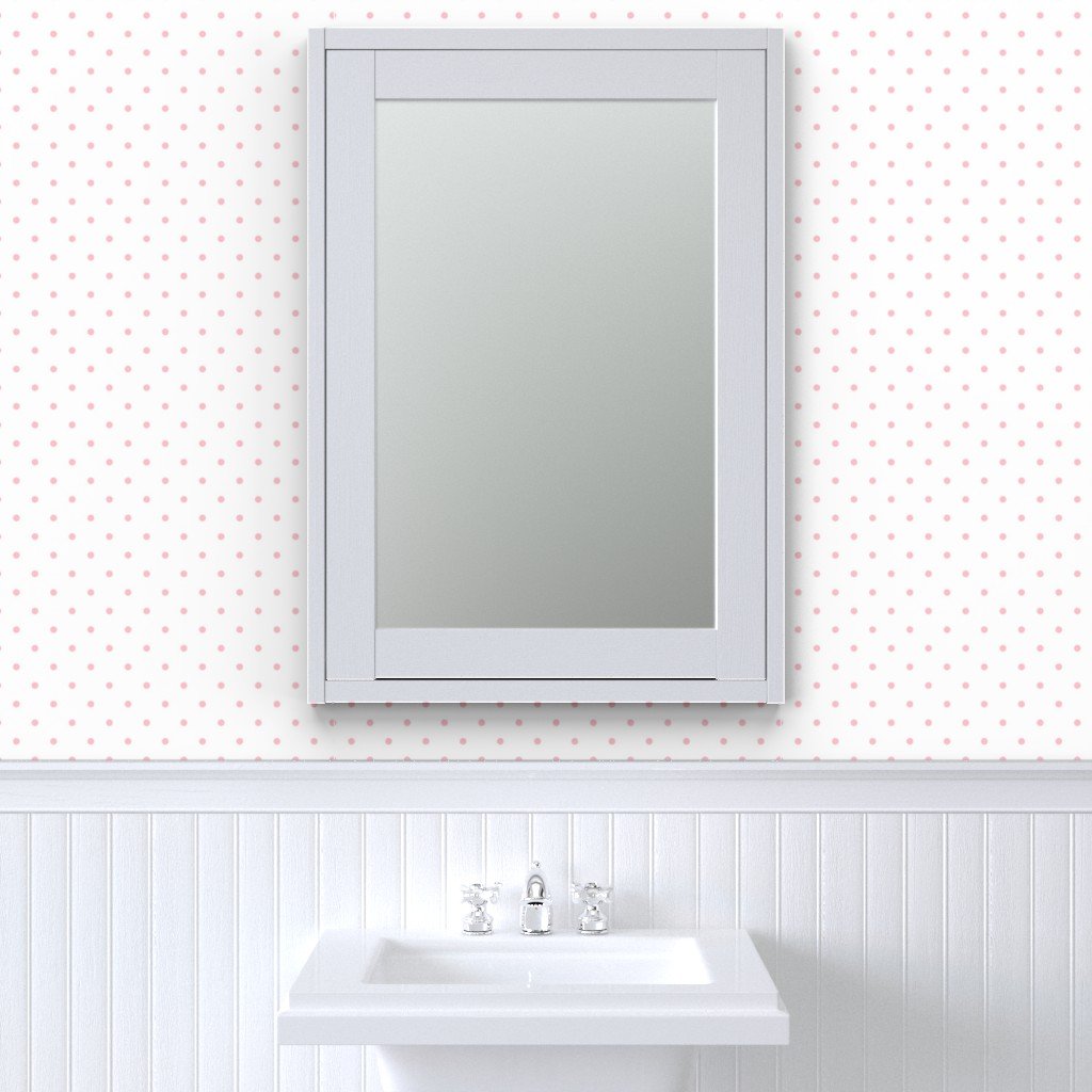 Pink Polkadots on White 2 Inch Spacing Wallpaper large scale wallpaper