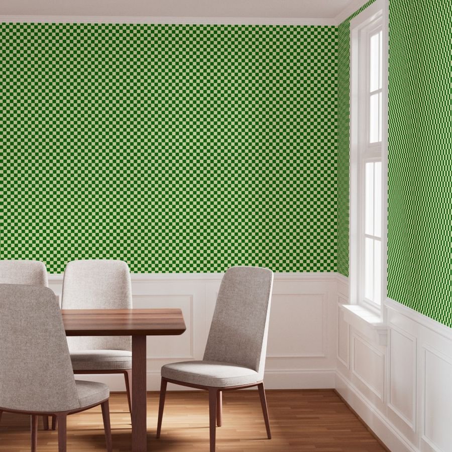 Green and Cream White 1 Inch Check Wallpaper cream white wallpaper