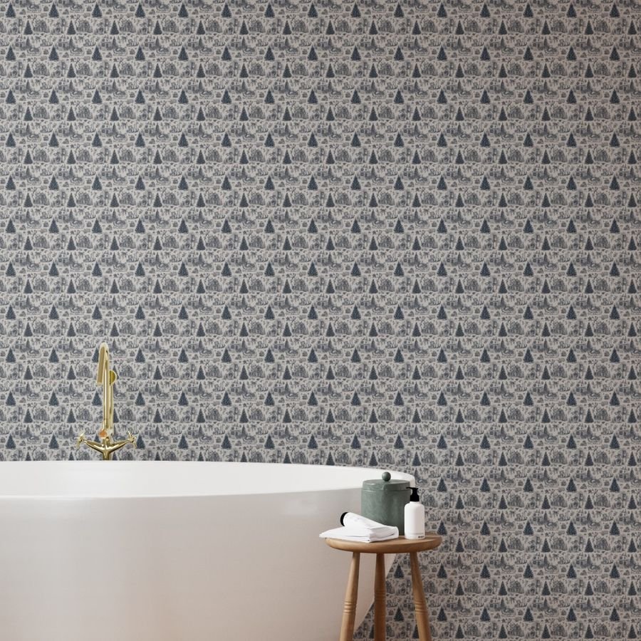 Christmas Cats Toile Midnight Navy Wallpaper christmas cats wallpaper