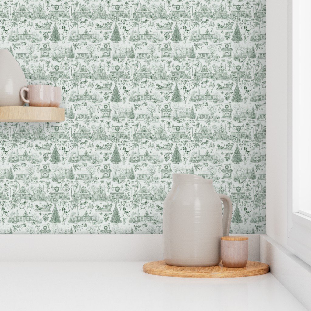 Christmas Dogs Toile Forest Green Wallpaper christmas toile wallpaper