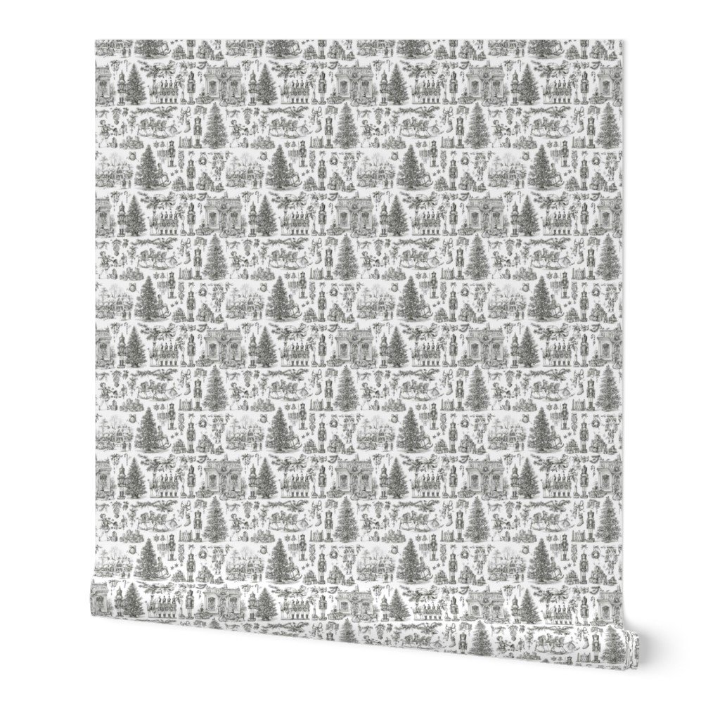 Christmas Nutcracker Toile Black and White Wallpaper christmas nutcracker wallpaper