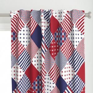 USA Americana Patchwork Red White & Blue Quilt Patterns Decor Collection Interior Collection americana quilt curtain design