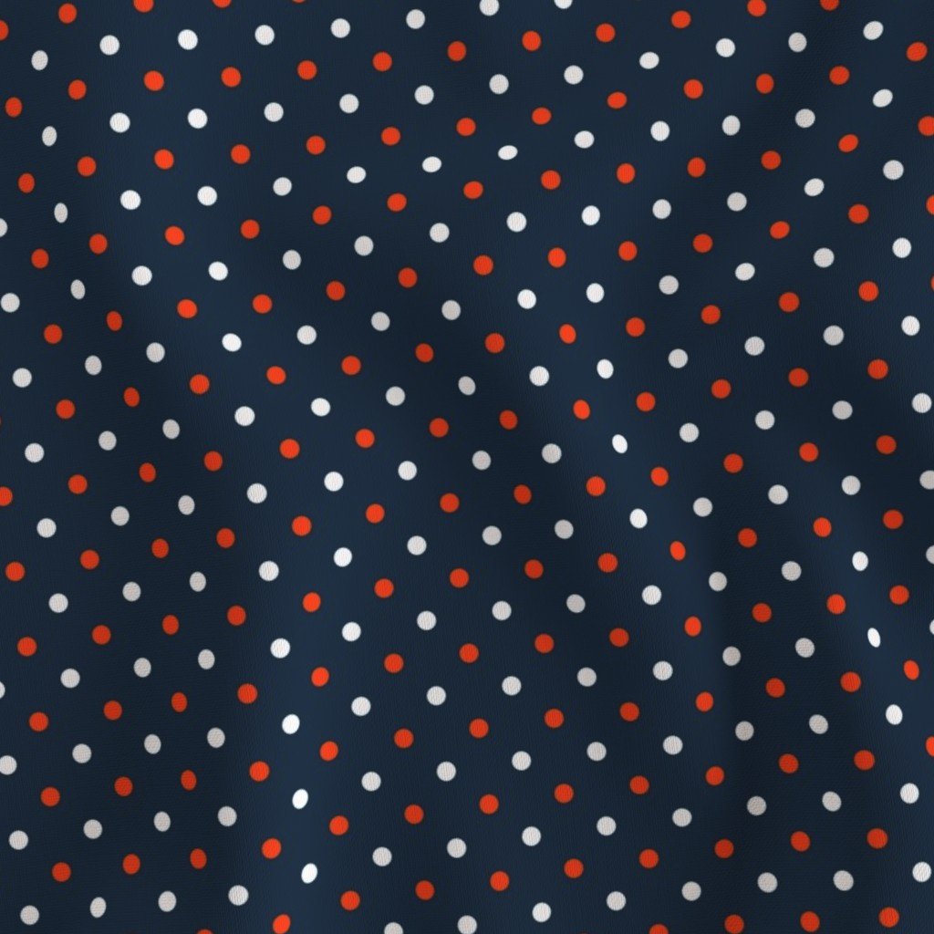 White and Orange Polka Dots on Navy Fabric mini polka dots fabric