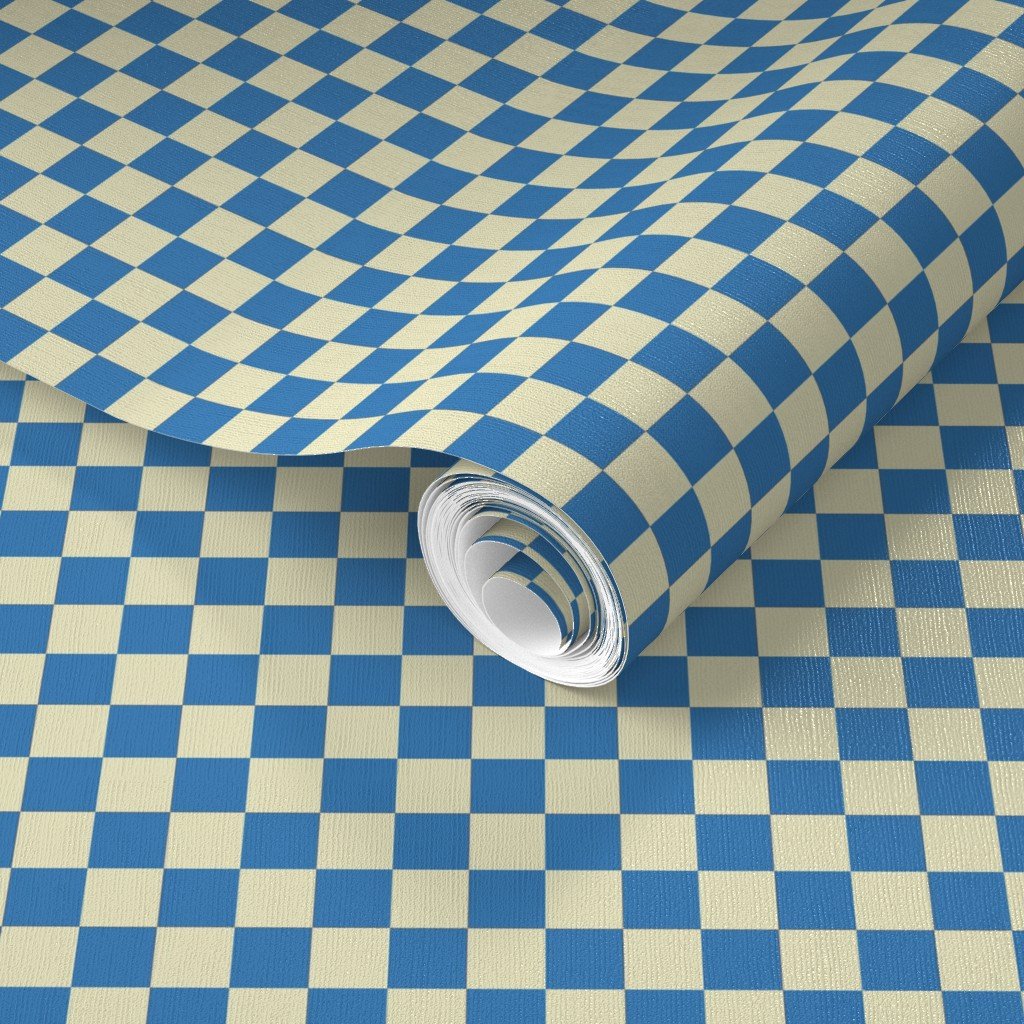Cornflower Blue and Cream Checkerboard Squares Wallpaper checked squares wallpaper