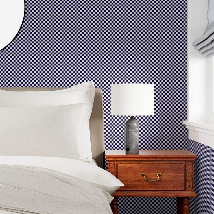 Navy Blue and Cream Checkerboard Squares Wallpaper checked squares wallpaper