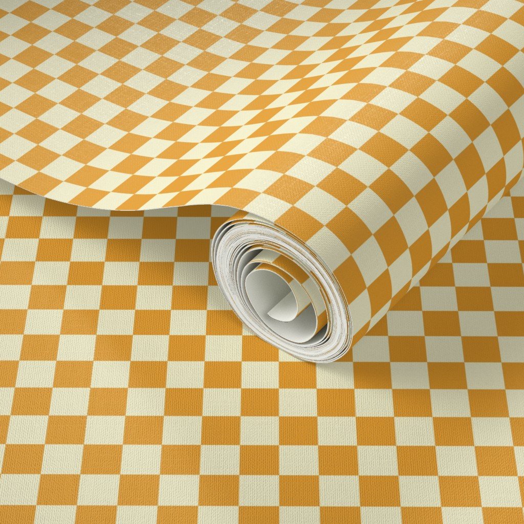 Harvest Gold and Cream Checkerboard Squares Wallpaper gold checks wallpaper