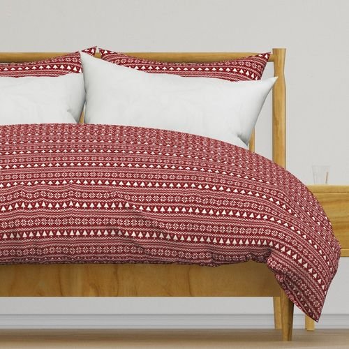 Dark Christmas Candy Apple Red Nordic Trees Stripe in White Home Styling Collection Design Collection evergreen trees duvet cover design