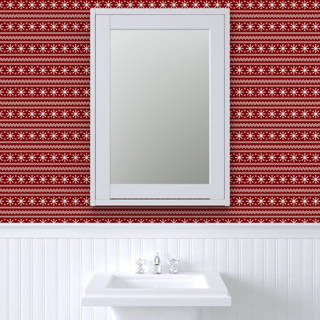 Large Dark Christmas Candy Apple Red Snowflake Stripes in White Wallpaper red crystals wallpaper