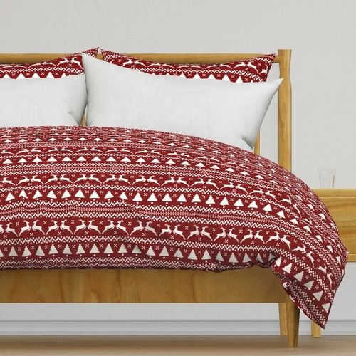 Large Dark Christmas Candy Apple Red Nordic Reindeer Stripe in White Home Decor Collection Interior Collection nordic reindeer duvet cover design