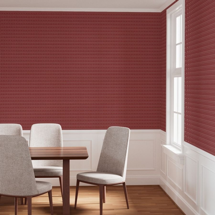 Dark Christmas Candy Apple Red Nordic Reindeer Stripe in White Wallpaper nordic reindeer wallpaper