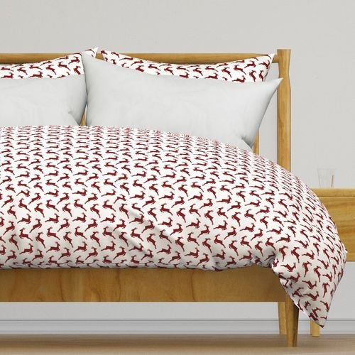 Large Dark Christmas Candy Apple Red Leaping Reindeer on White Interior Collection Decor Collection leaping reindeer duvet cover design