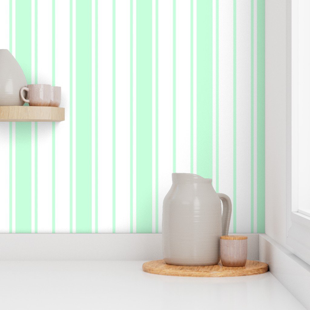 Mint Foam and White Vertical French Stripe Wallpaper mint foam wallpaper