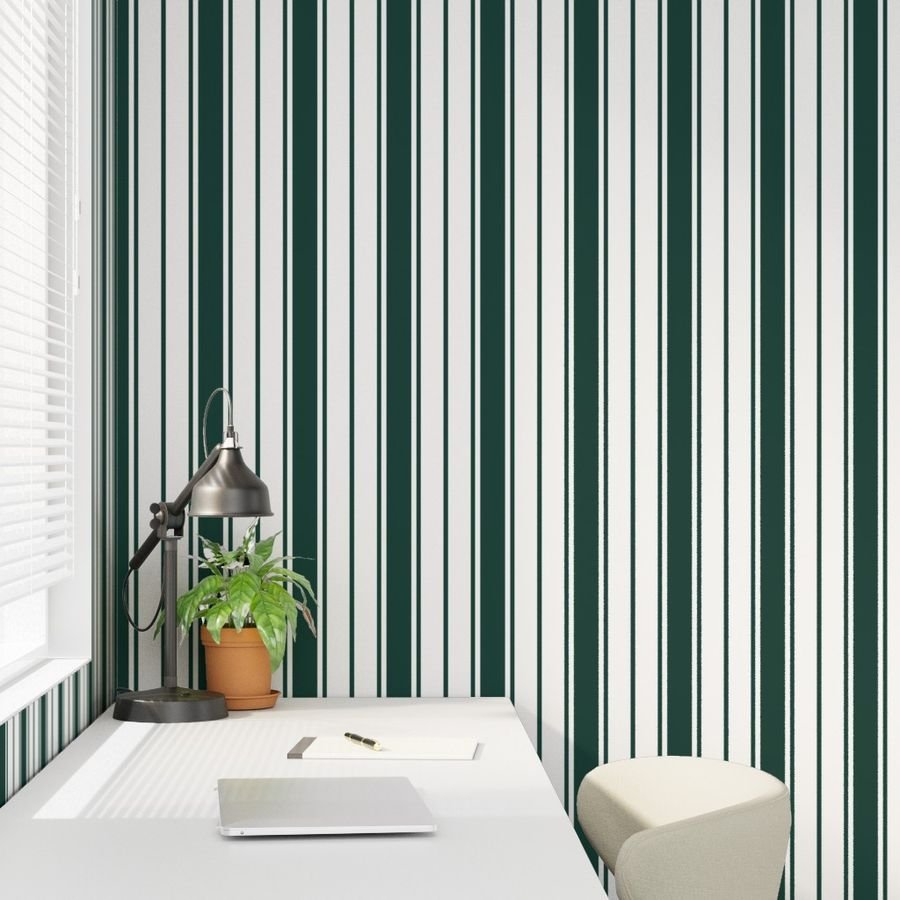 Cypress Green and White Vertical French Stripe Wallpaper jumbo stripe wallpaper
