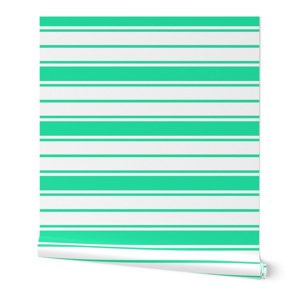Sea Mint Green and White Horizontal French Stripe Wallpaper sea mint wallpaper