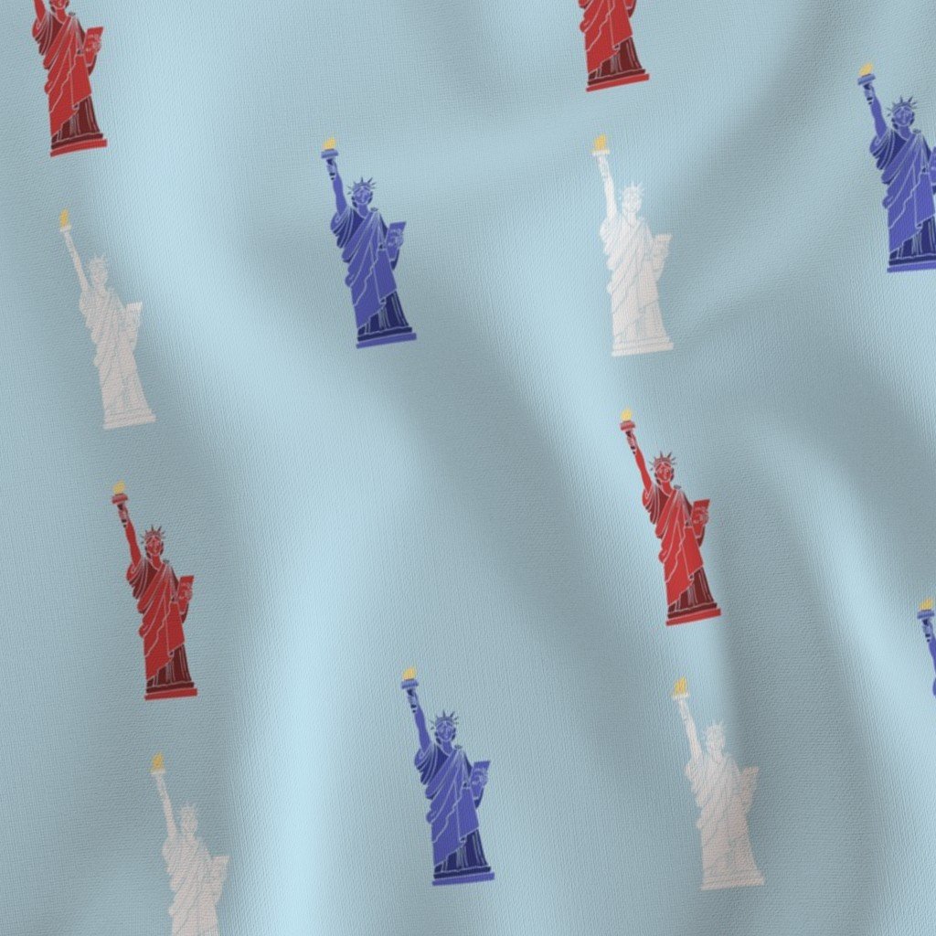 USA Hand drawn Motif of the Statue of Liberty in Red White and Blue on Fabric design fabric