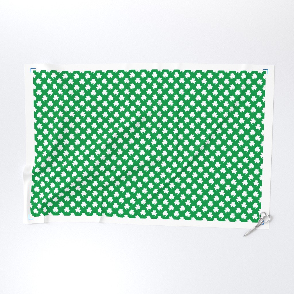 White Heart-Shaped Clover on Green St. Patricks Day Fabric luck of the irish fabric