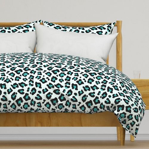 Jumbo Leopard Spots Animal Repeat Pattern Print in Turquoise Blue and Black Decor Collection Home Styling Collection animal spots duvet cover design