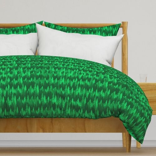 Endless Evergreen Forest with Fir Trees in Shades of Bright Green Home Styling Collection Home Decor Collection bright green evergre duvet cover design