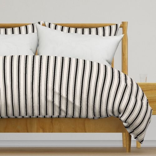 Small Coal Black Antique Vintage Mattress Ticking Stripe on Cream Interior Collection Home Styling Collection black and white duvet cover design