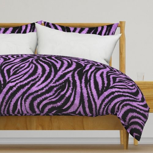 Textured Animal Striped Tiger Fur in Bold Purple Lavender and Black Design Collection Home Decor Collection purple lavender duvet cover design