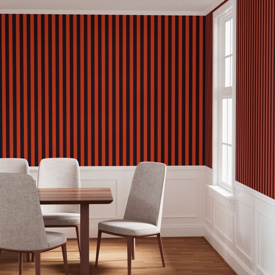 2 Inch Vertical Navy and Orange Cabana Stripes Wallpaper cabana stripes wallpaper