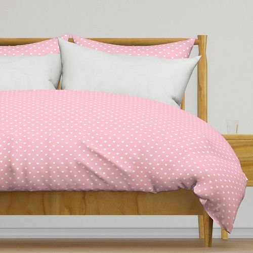 Mini White Valentines Polkadot Love Hearts on Cotton Candy Background Home Styling Collection Design Collection cotton candy white duvet cover design