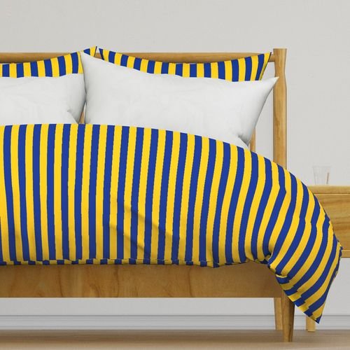 School Colors Vertical One Inch Stripe Blue and Gold Mairemont HS Interior Collection Home Styling Collection blue gold stripes duvet cover design