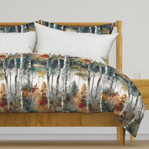 Endless Birch Tree Dreamscape Trees in Misty Forest Watercolor Home Decor Collection Home Styling Collection enchanting design duvet cover design