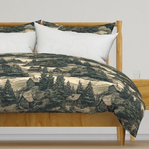 Montana Treescape Evergreens with Cabins Home Styling Collection Interior Collection montana trees duvet cover design